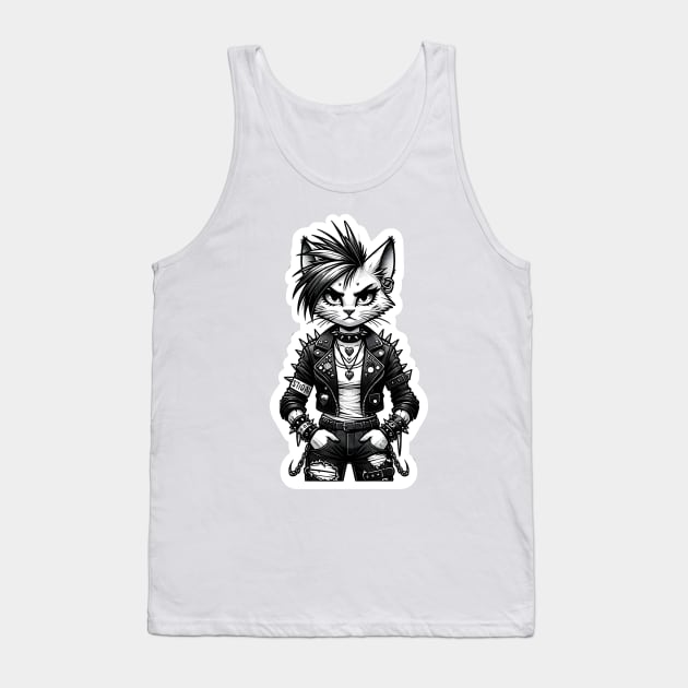 Black and White Punk Cat Tank Top by OddHouse